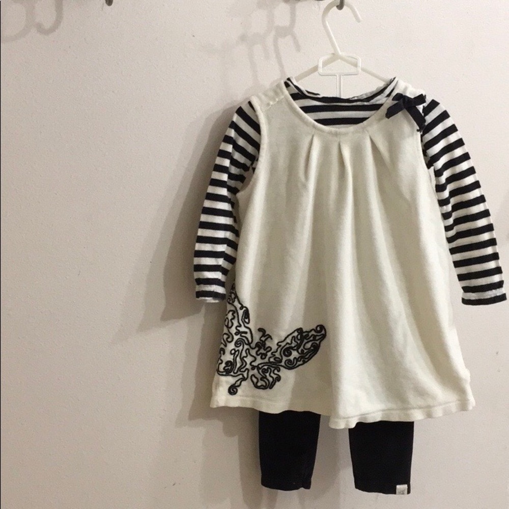 Burt’s Bees Baby Girls Toddler Organic Ecru and Black Velour 3 Piece Dress Set